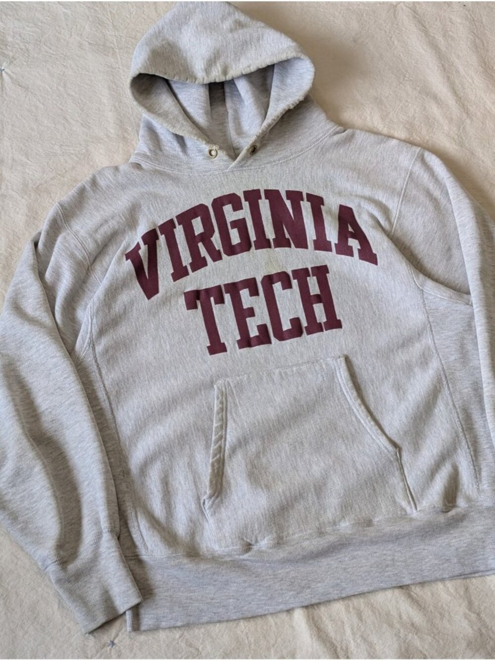 Vintage Champion Reverse Weave Hoodie 80s 90s Virginia Tech Gray Gussets USA LG